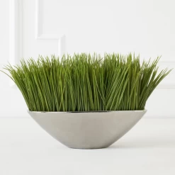 Faux Grass In Silver Pot