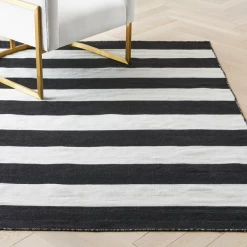 Accra Outdoor Stripe Rug - Black/Ivory